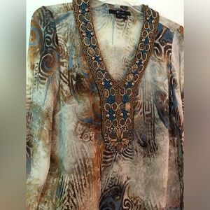 S Elegant Beaded V-Neck Women's Top
